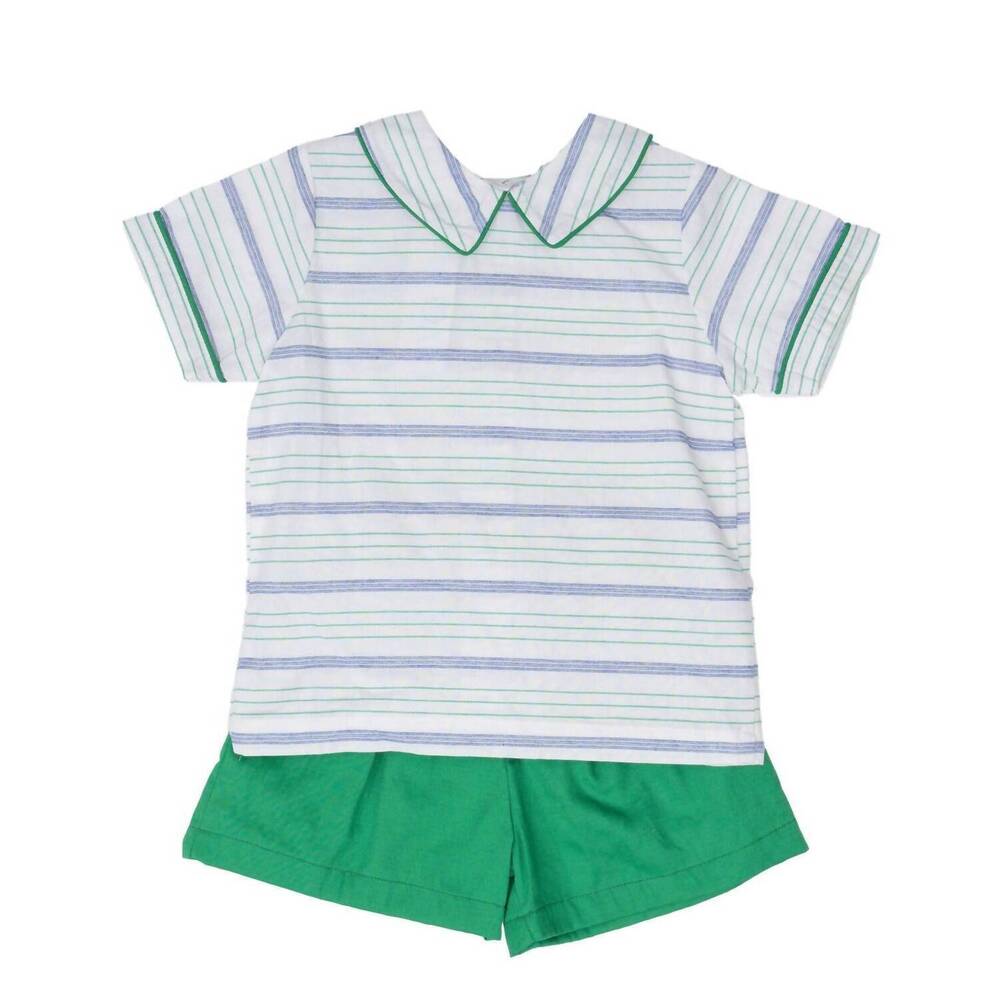 NEW THE OAKS APPAREL boys' george stripe short set in green